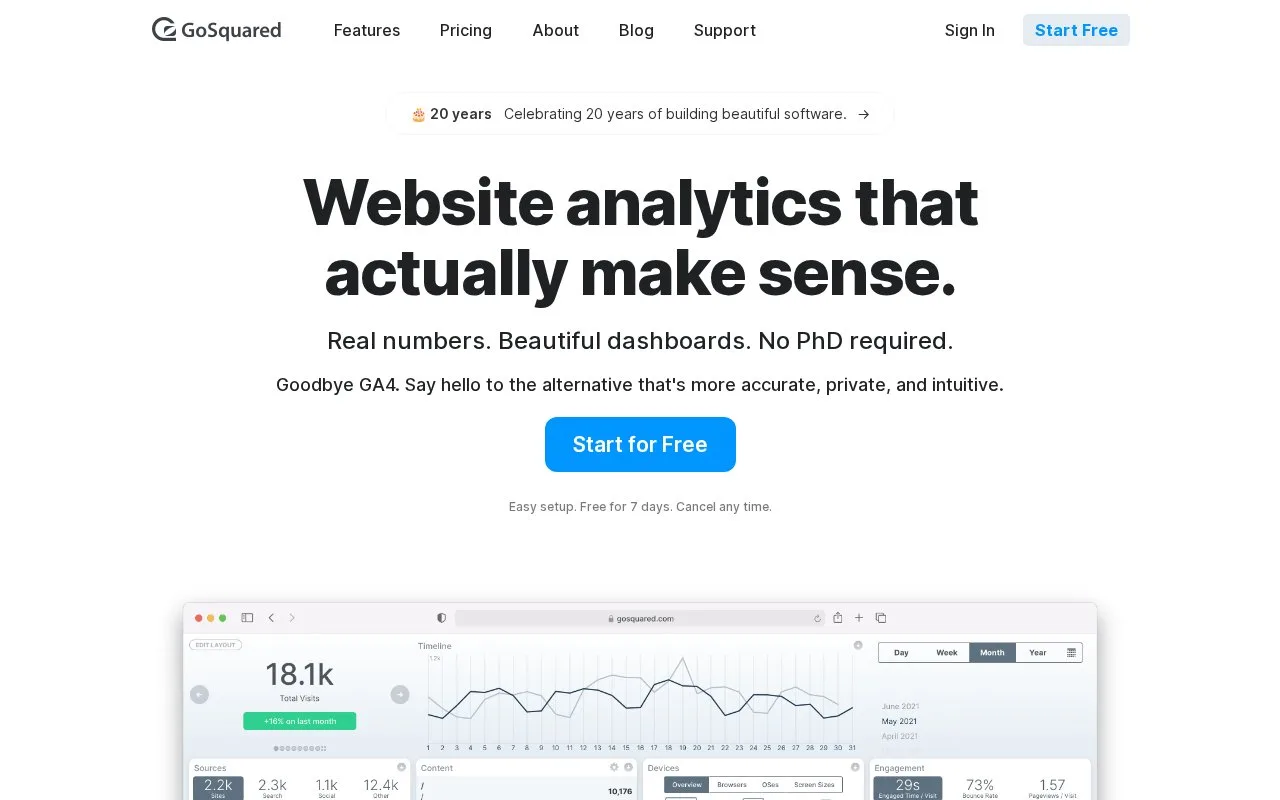 Screenshot of the GoSquared homepage