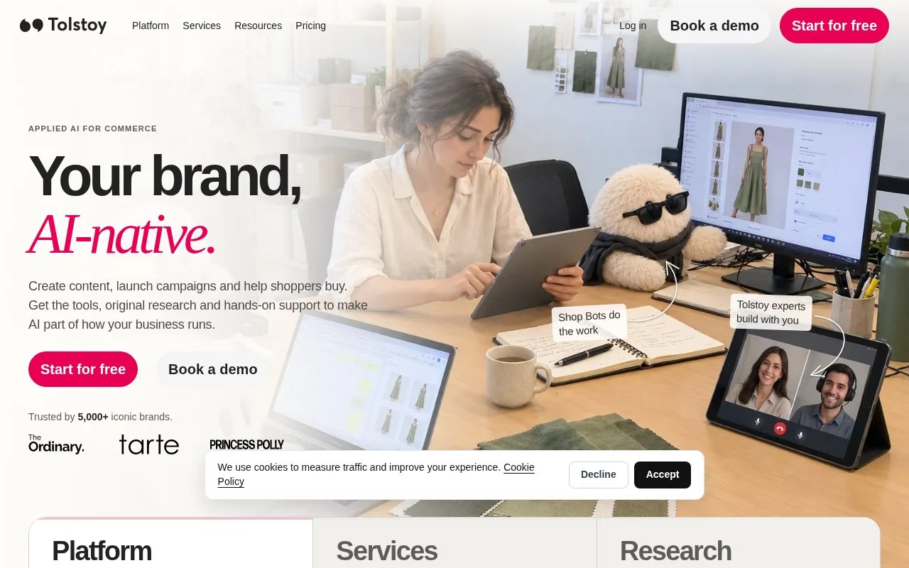Screenshot of the Tolstoy homepage