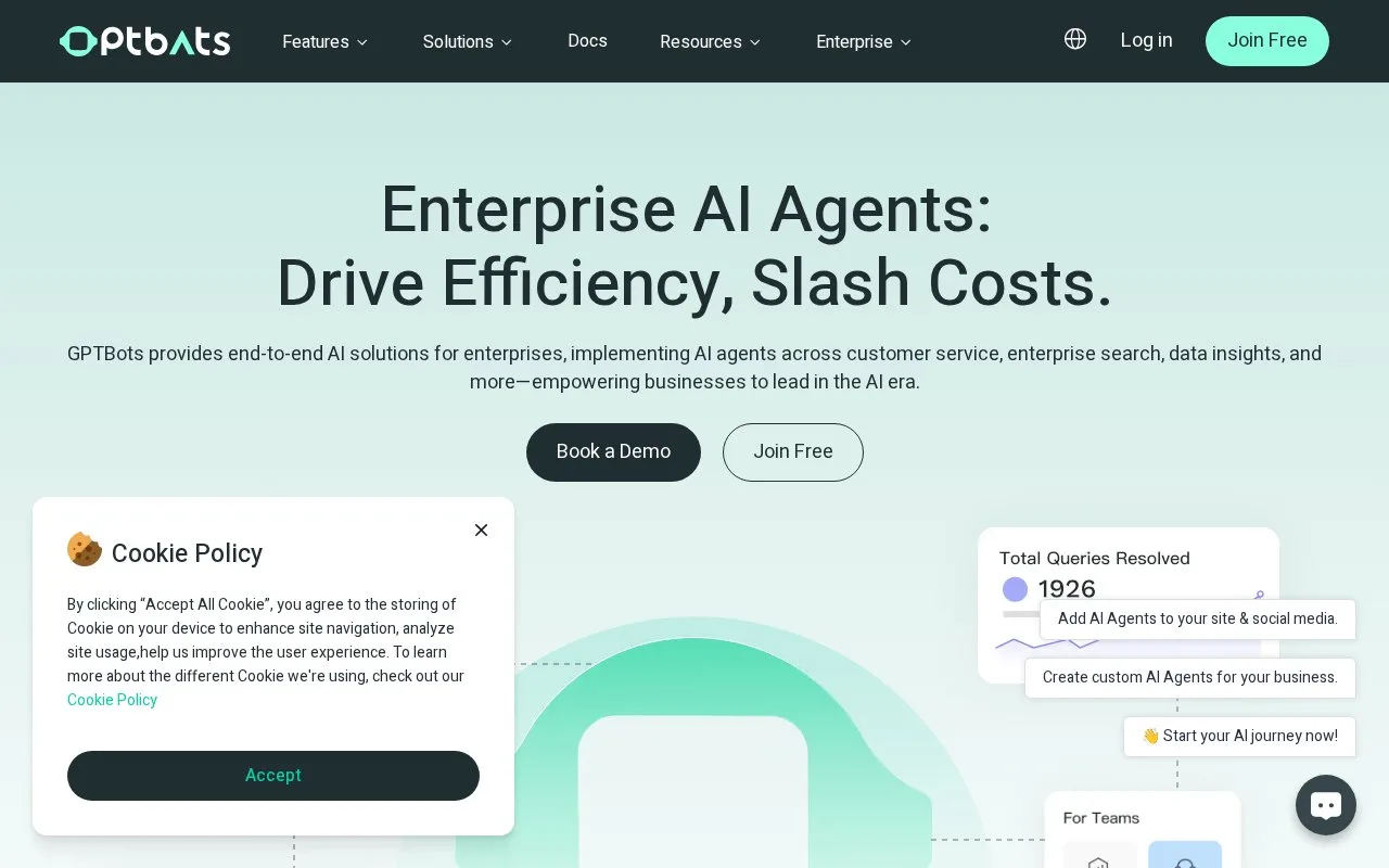 Screenshot of the GPTBots.ai homepage