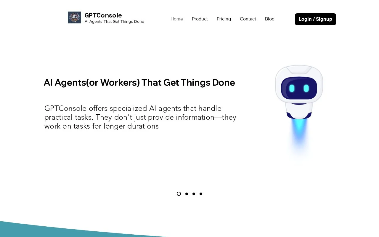 Screenshot of the GPTConsole homepage