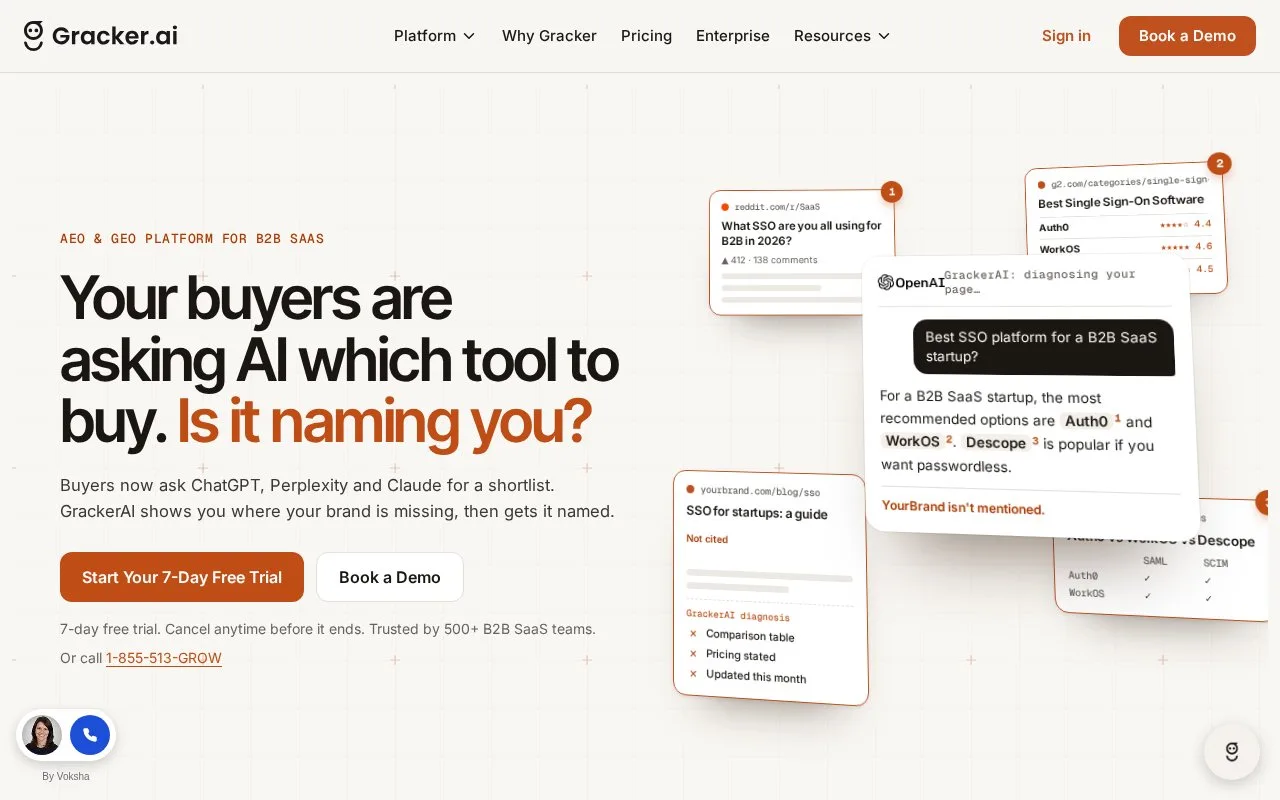 Screenshot of the GrackerAI homepage