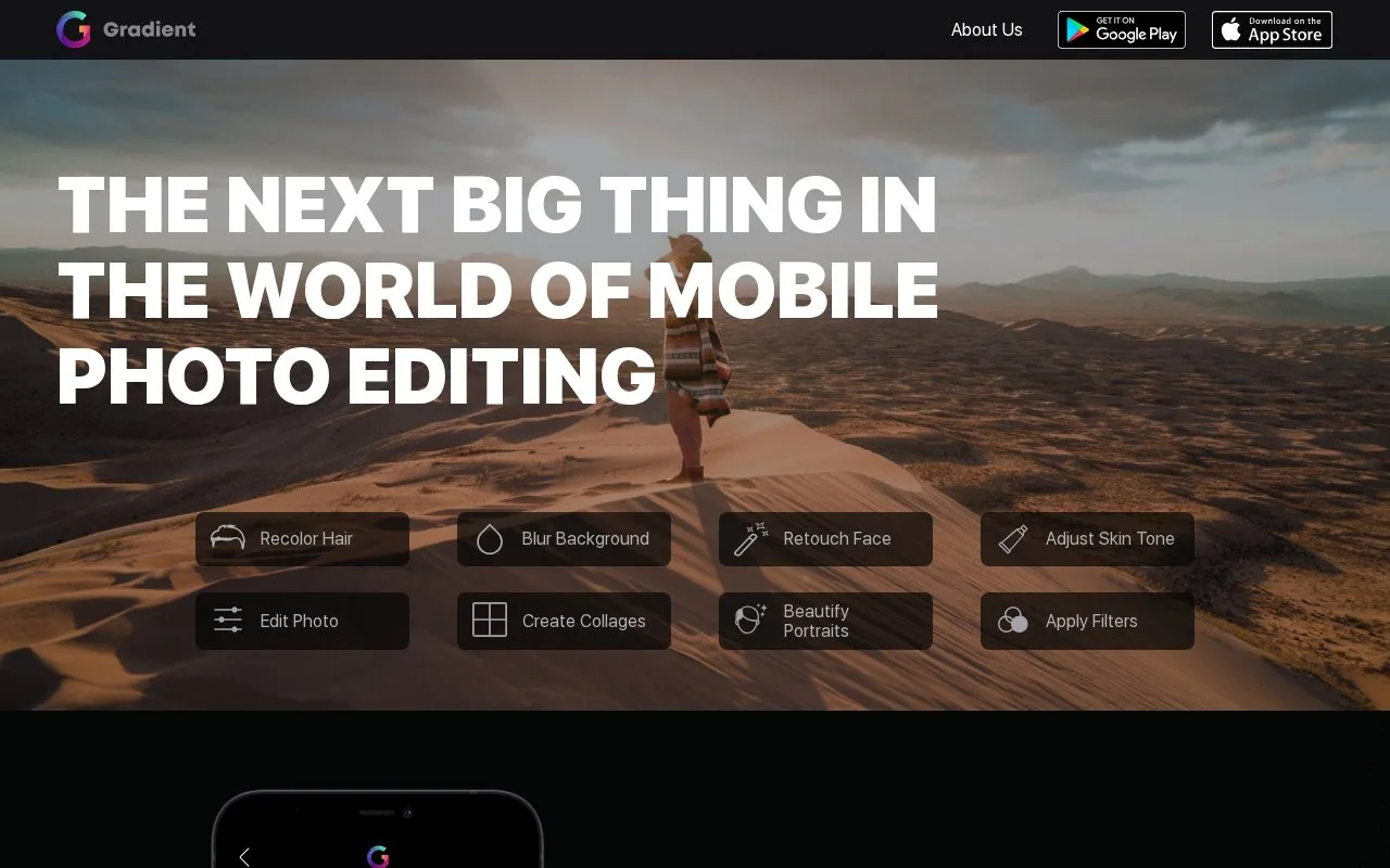 Screenshot of the Gradient homepage