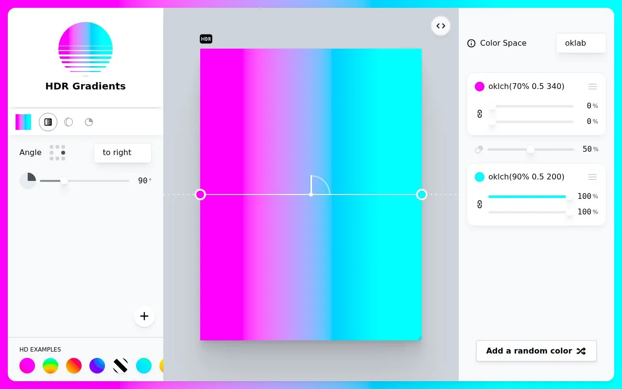 Screenshot of the CSS HDR Gradients homepage