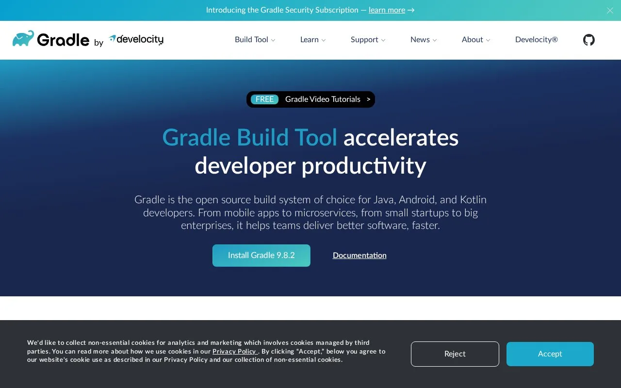 Screenshot of the Gradle Build Tool homepage