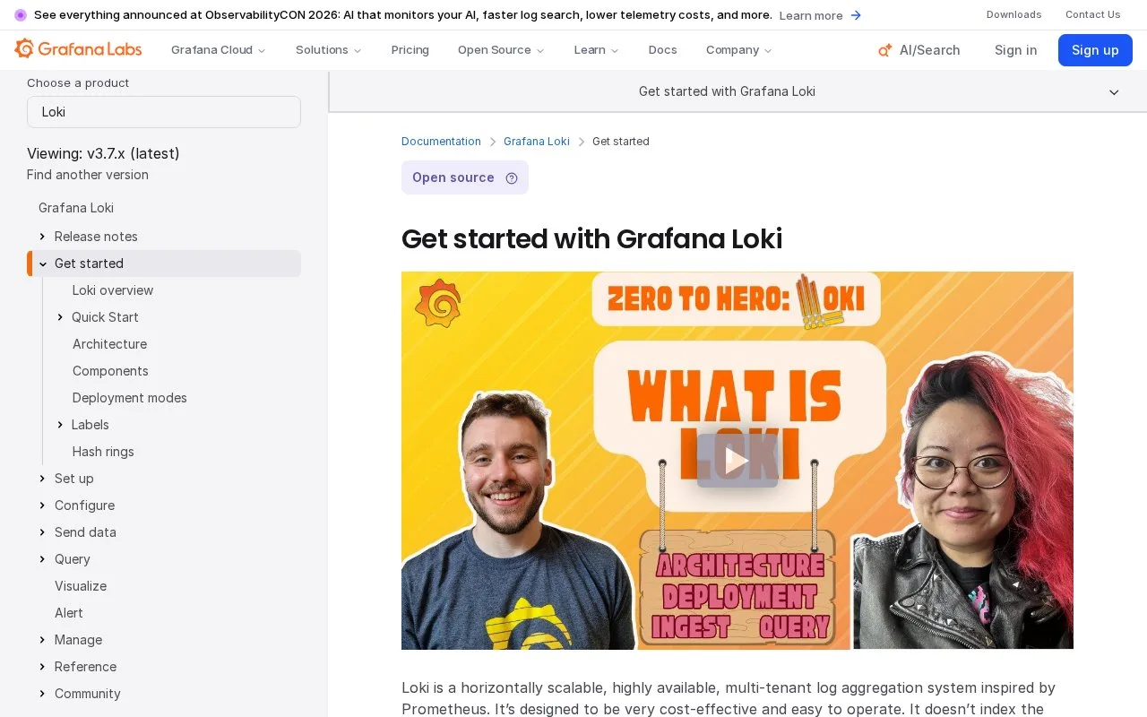 Screenshot of the Grafana Loki homepage