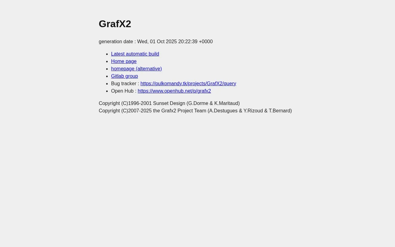 Screenshot of the GrafX2 homepage