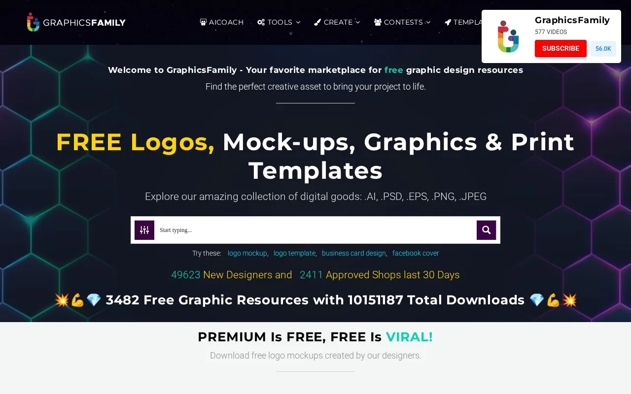 Screenshot of the GraphicsFamily homepage