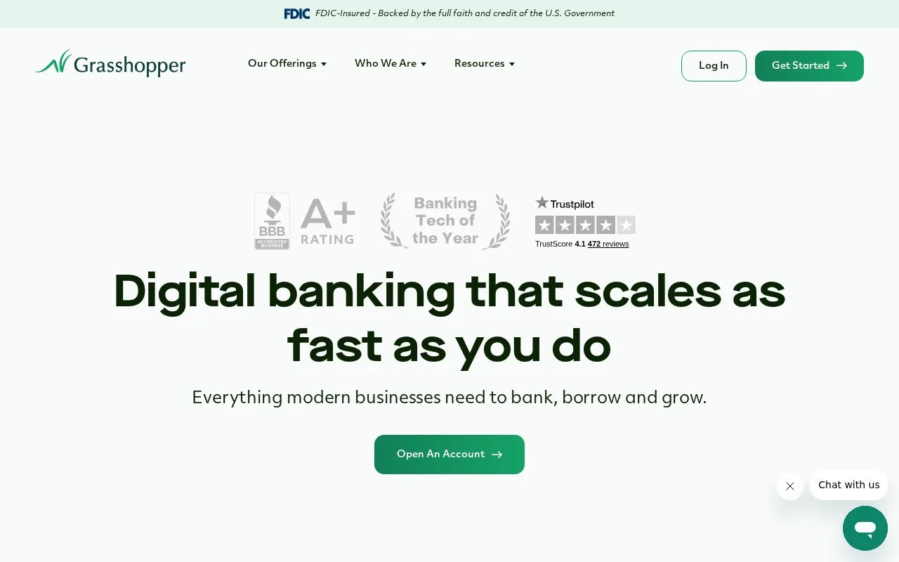 Screenshot of the Grasshopper Bank homepage
