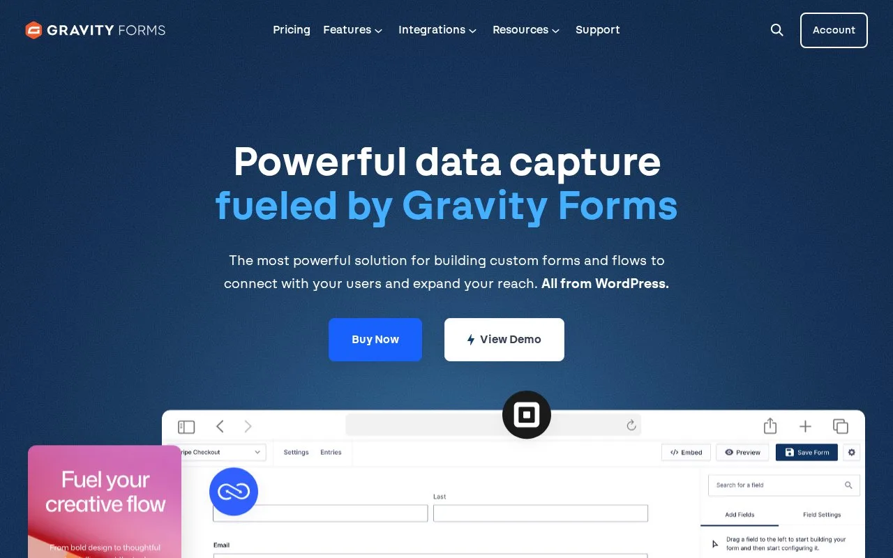 Screenshot of the Gravity Forms homepage