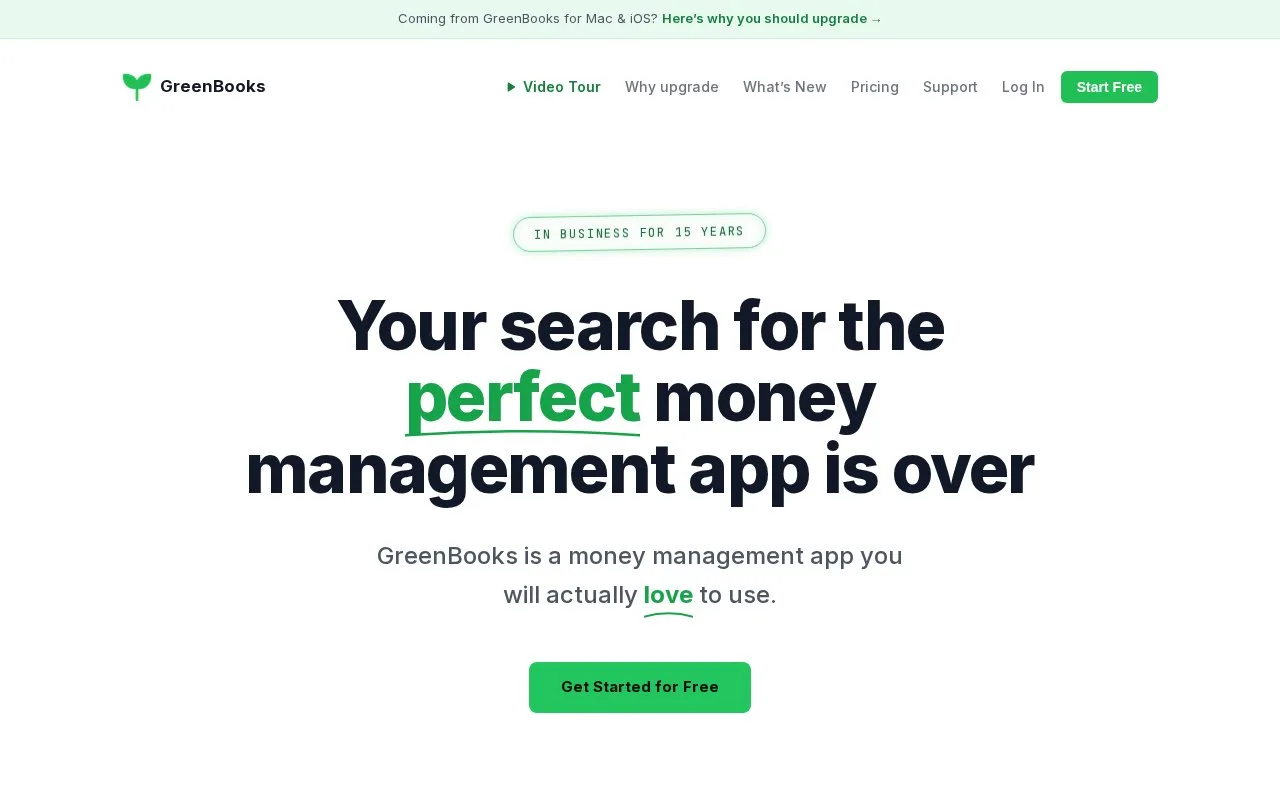 Screenshot of the GreenBooks homepage