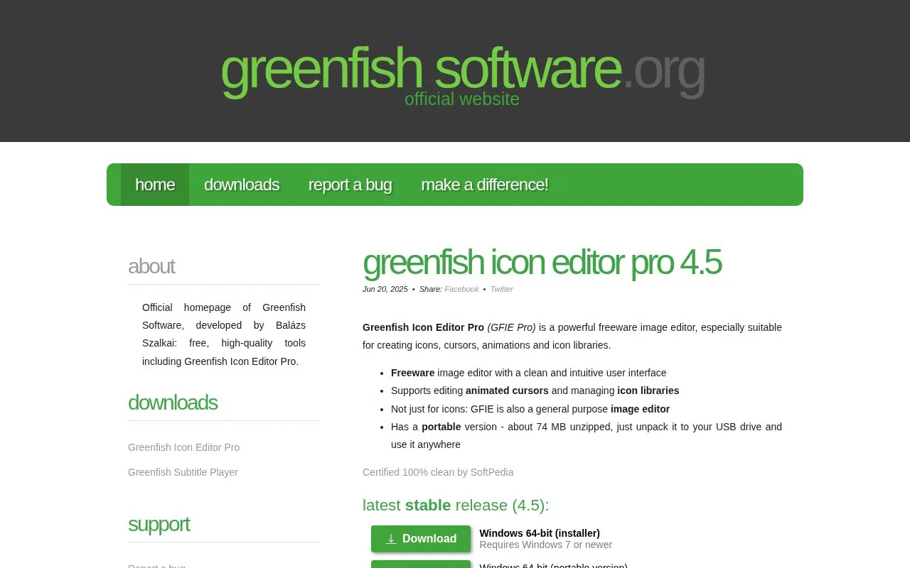 Screenshot of the Greenfish Icon Editor Pro homepage