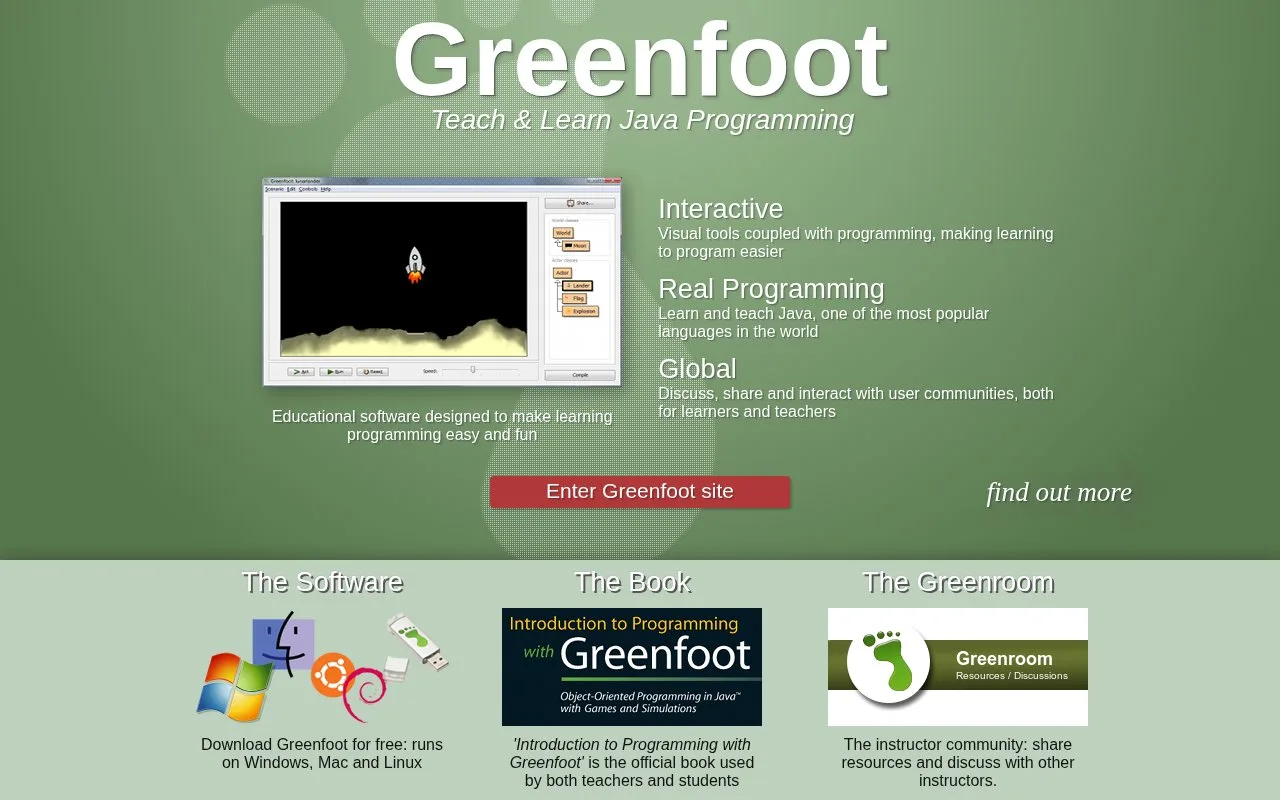 Screenshot of the Greenfoot homepage