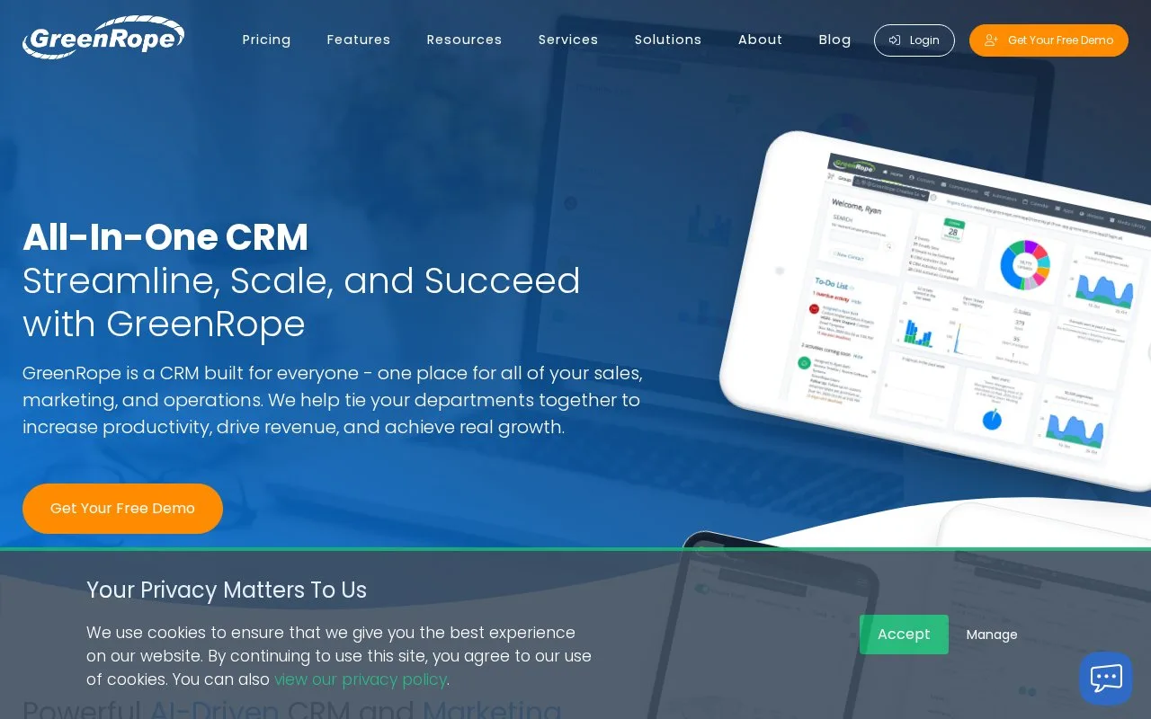 Screenshot of the GreenRope homepage