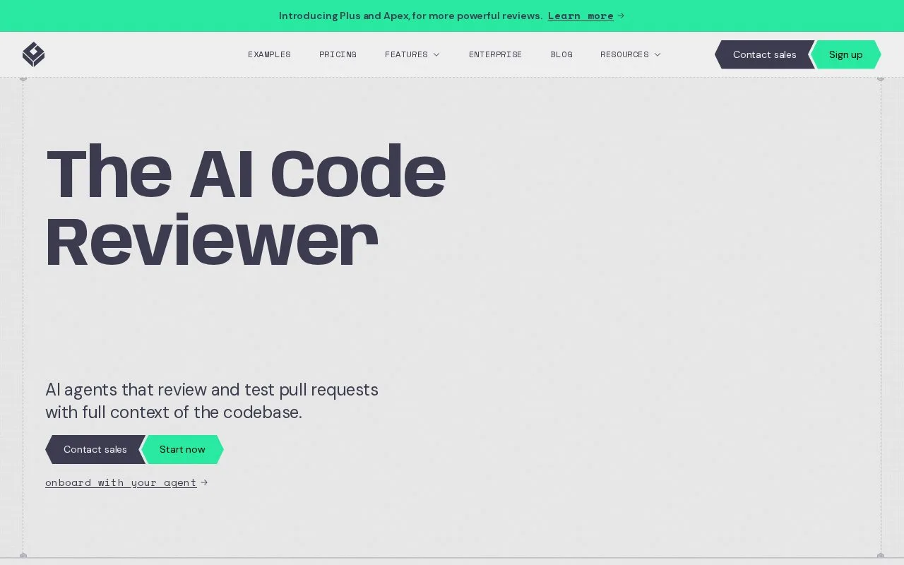Screenshot of the Greptile homepage