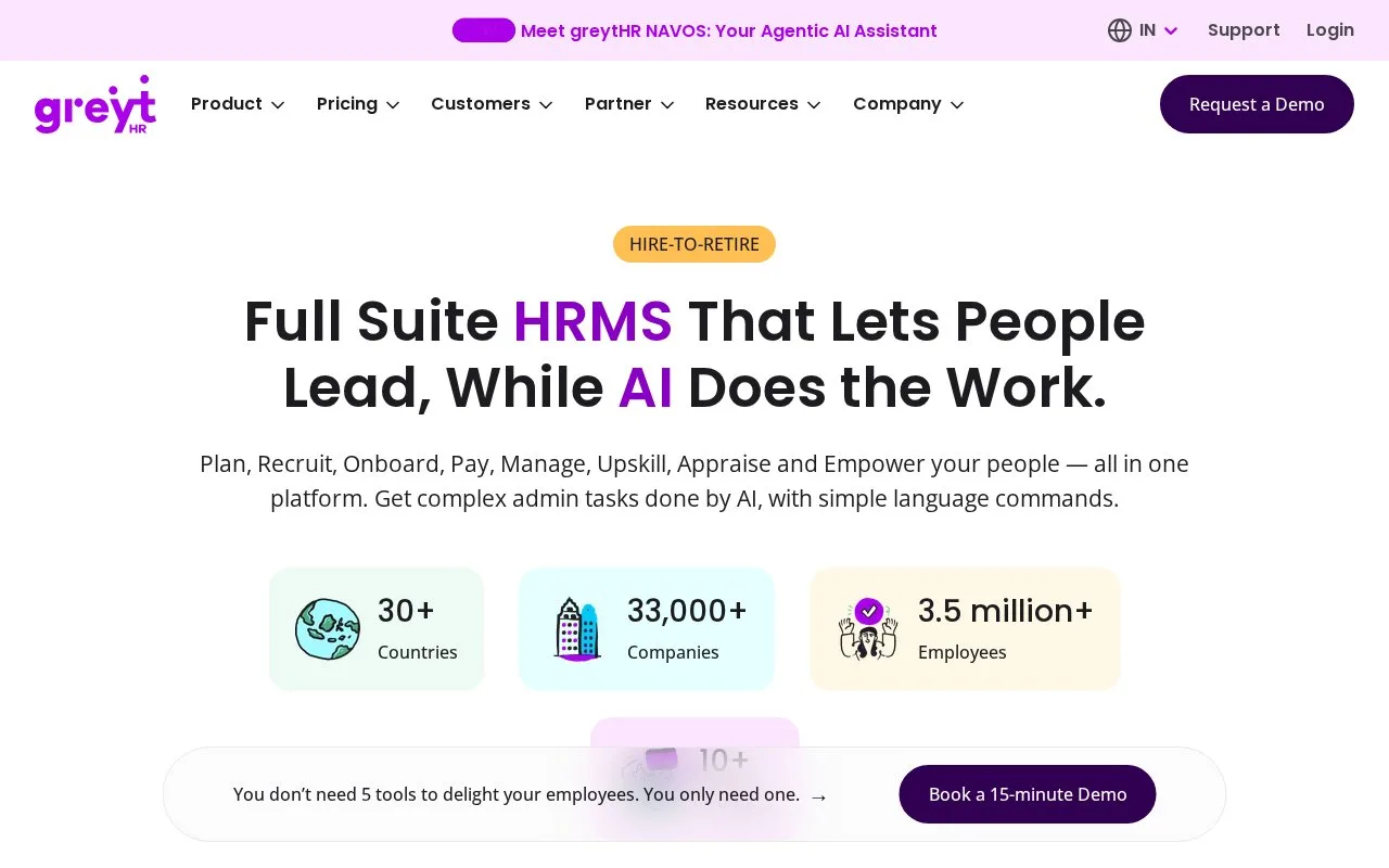 Screenshot of the greytHR homepage