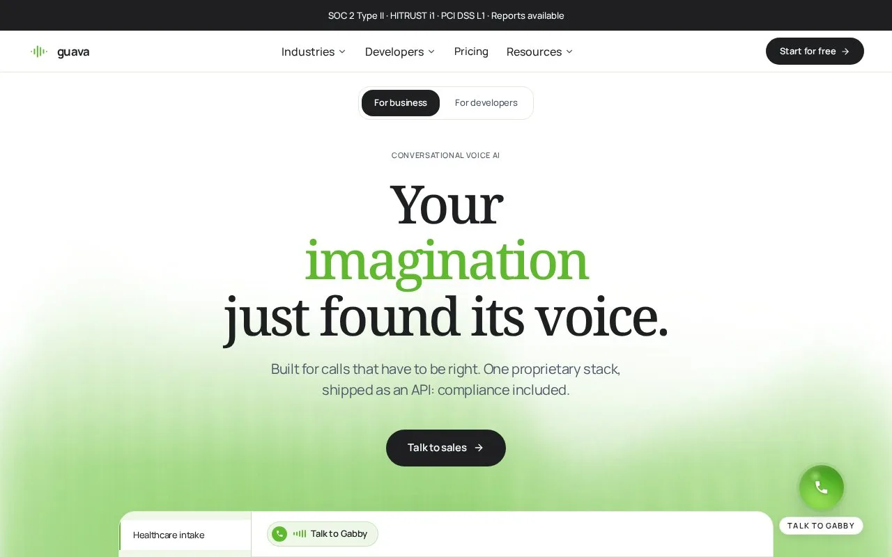 Screenshot of the Guava homepage