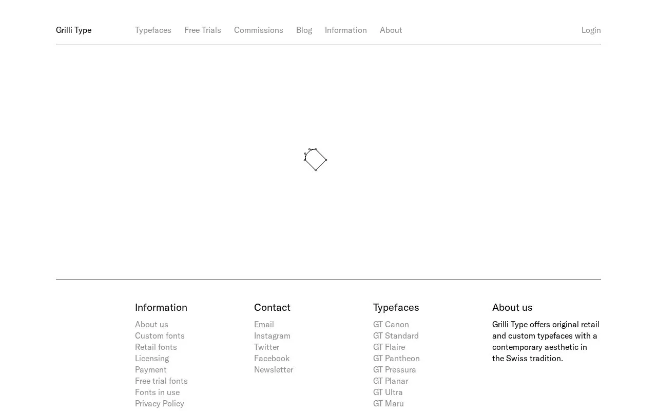 Screenshot of the Grilli Type homepage