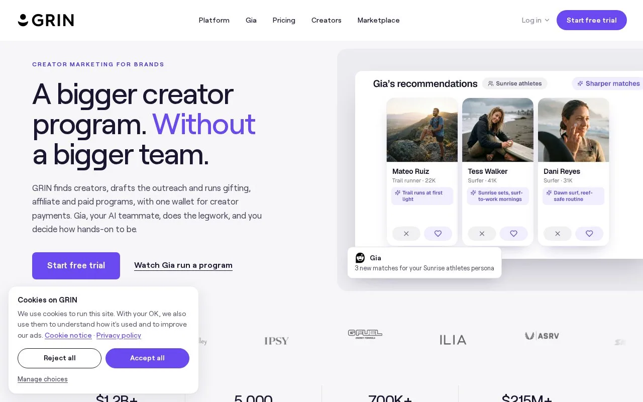Screenshot of the GRIN homepage