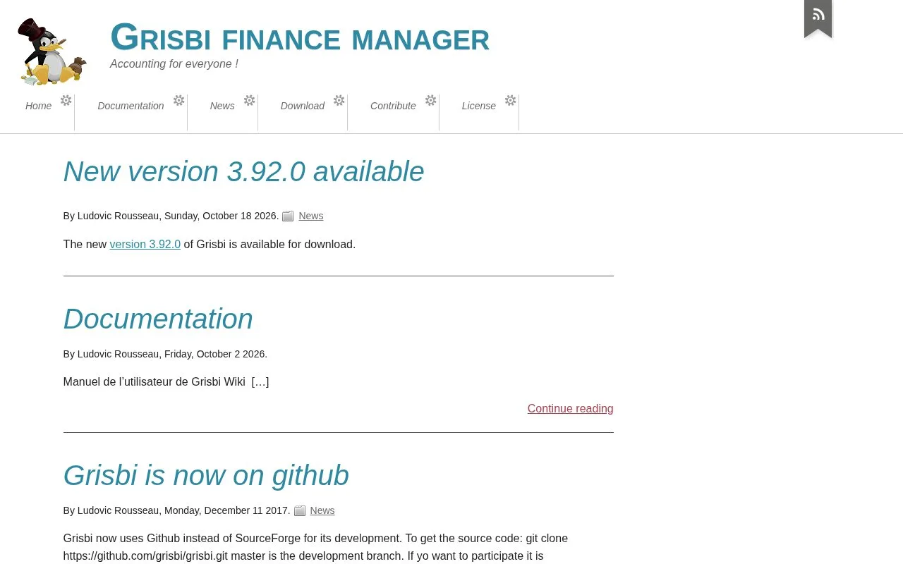 Screenshot of the Grisbi homepage