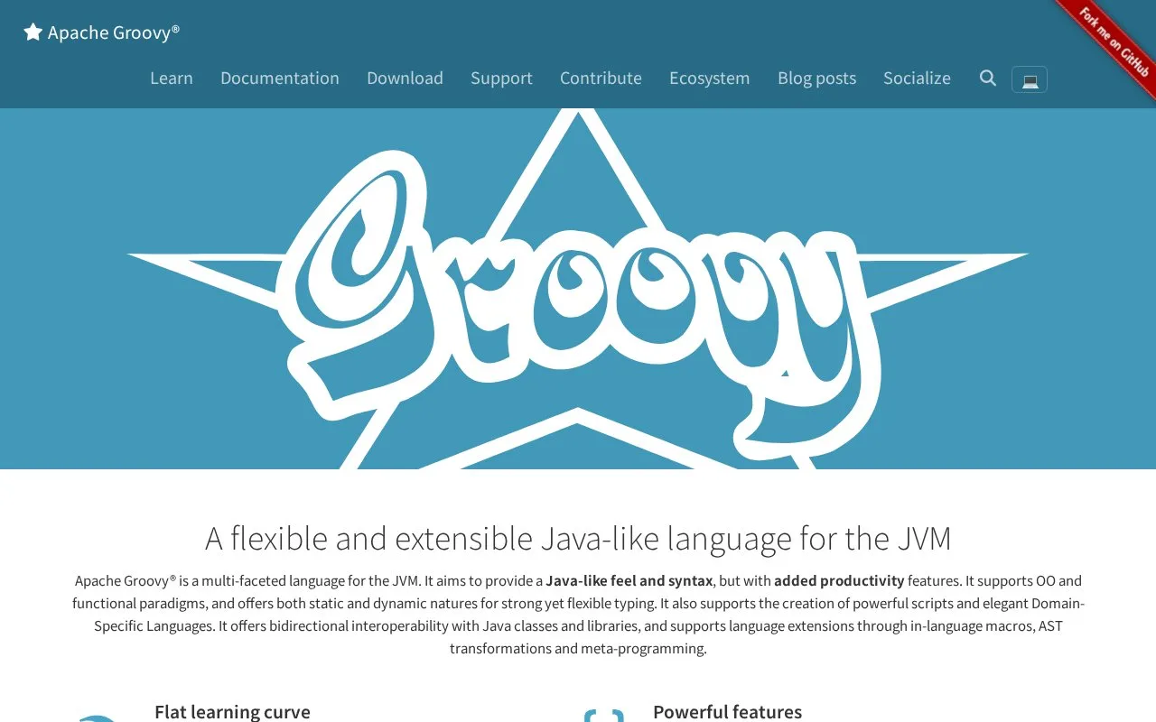 Screenshot of the Groovy homepage