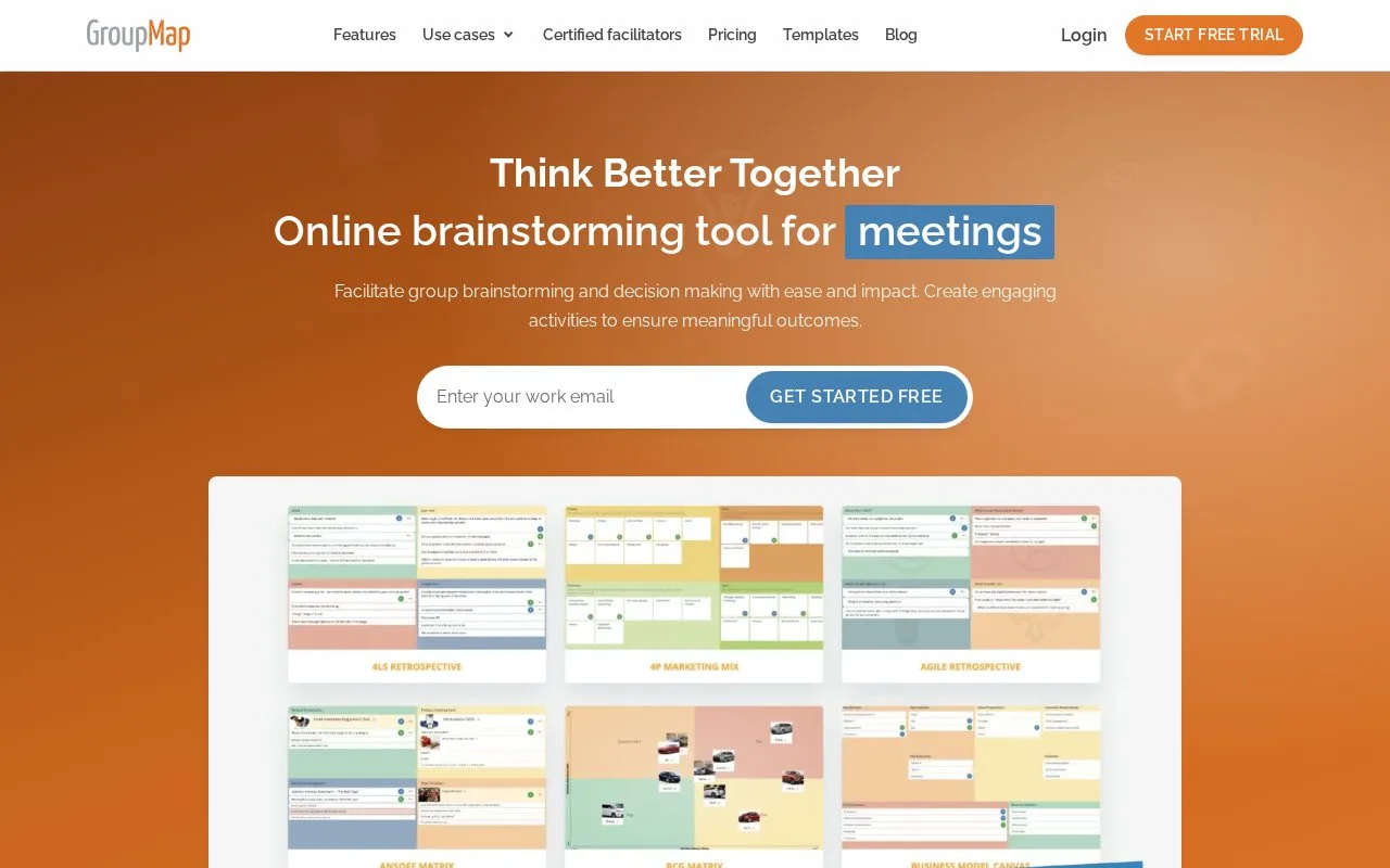 Screenshot of the GroupMap homepage