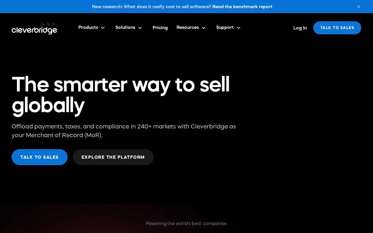 Screenshot of the Cleverbridge homepage