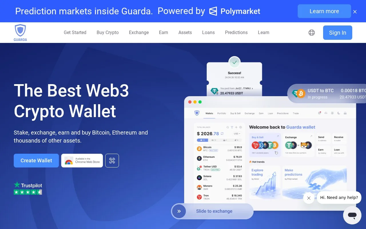 Screenshot of the Guarda homepage