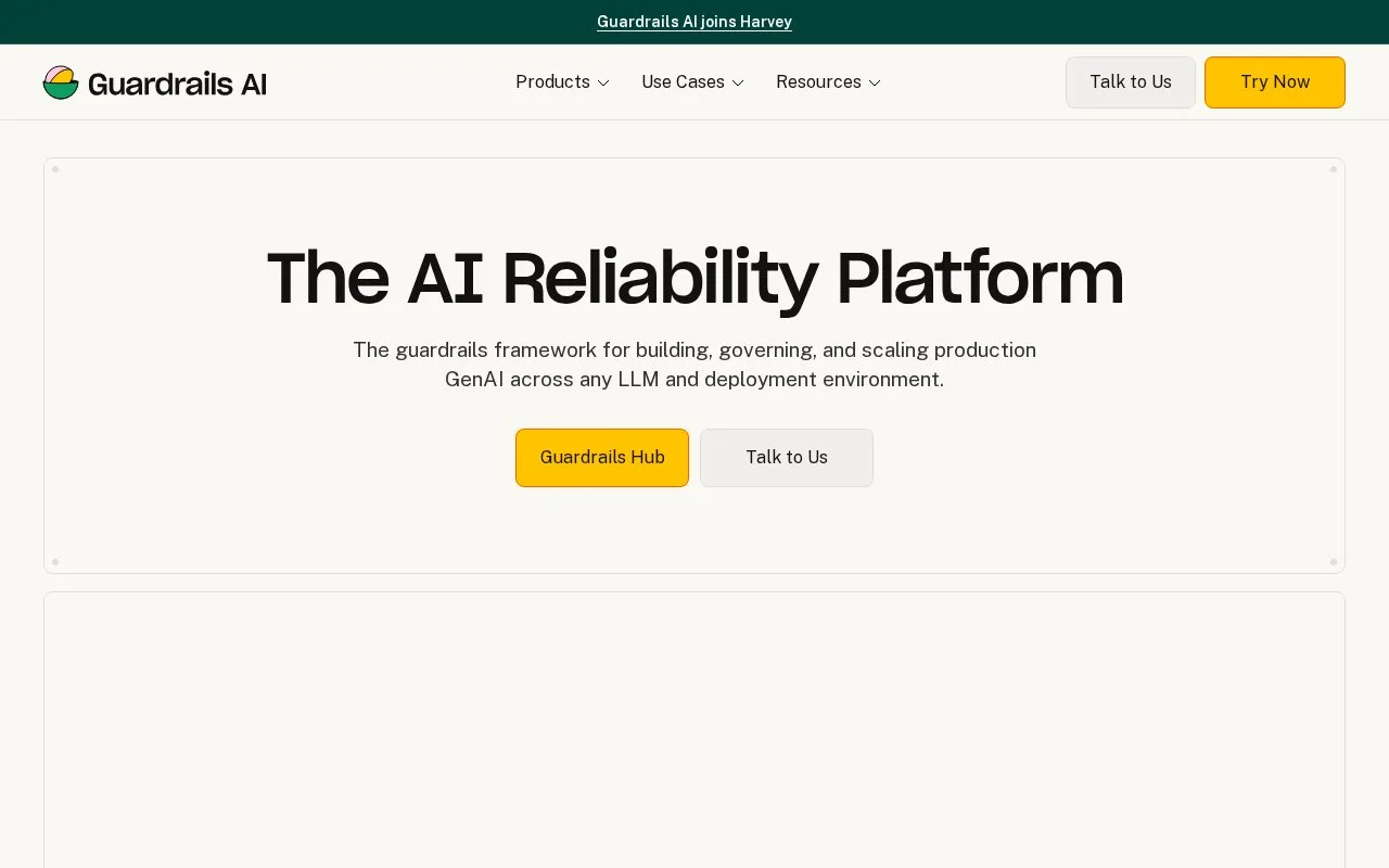Screenshot of the Guardrails AI homepage