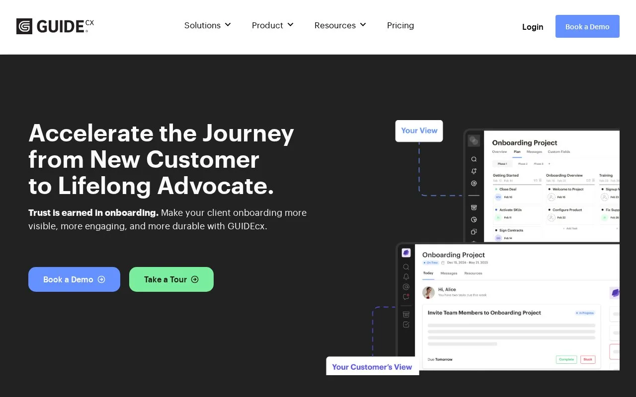 Screenshot of the GUIDEcx homepage