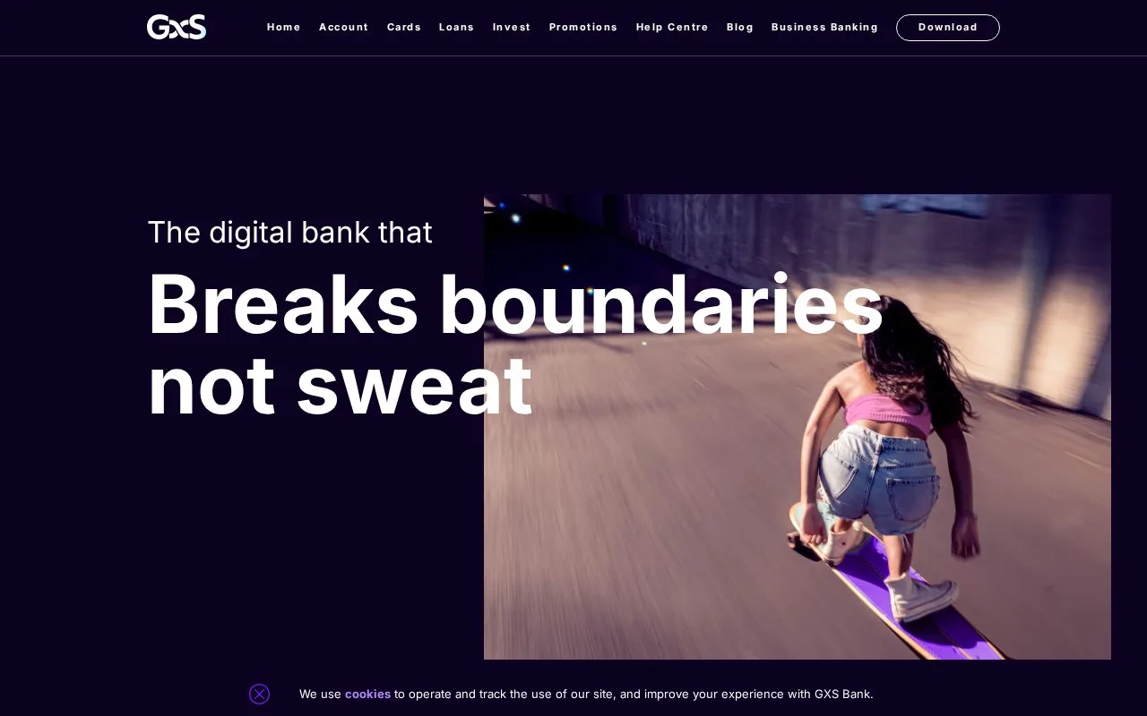 Screenshot of the GXS Bank homepage