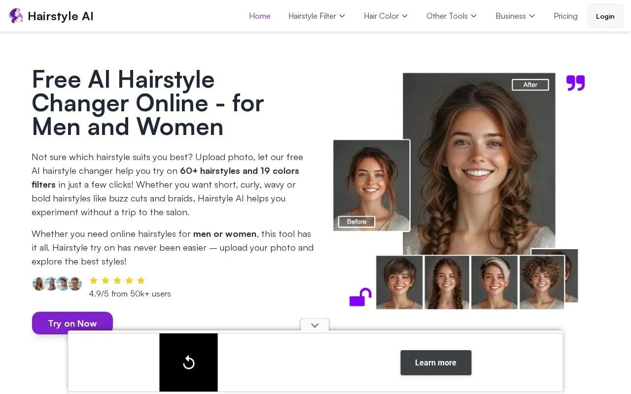 Screenshot of the Hairstyle AI homepage