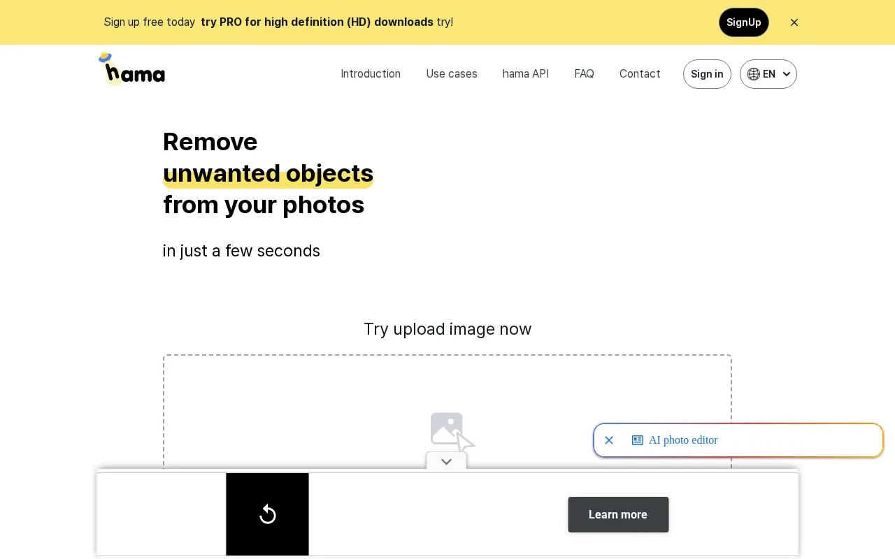 Screenshot of the HAMA homepage
