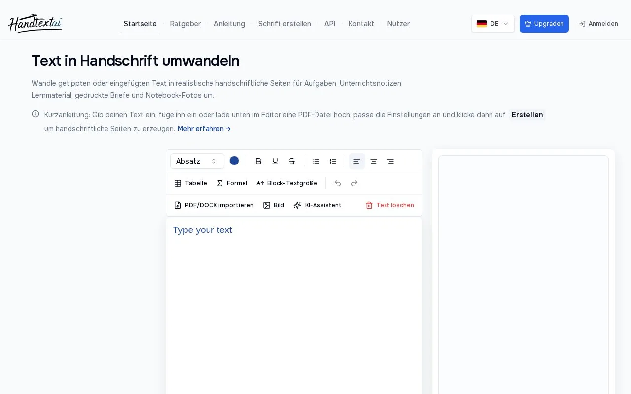 Screenshot of the HandtextAI homepage