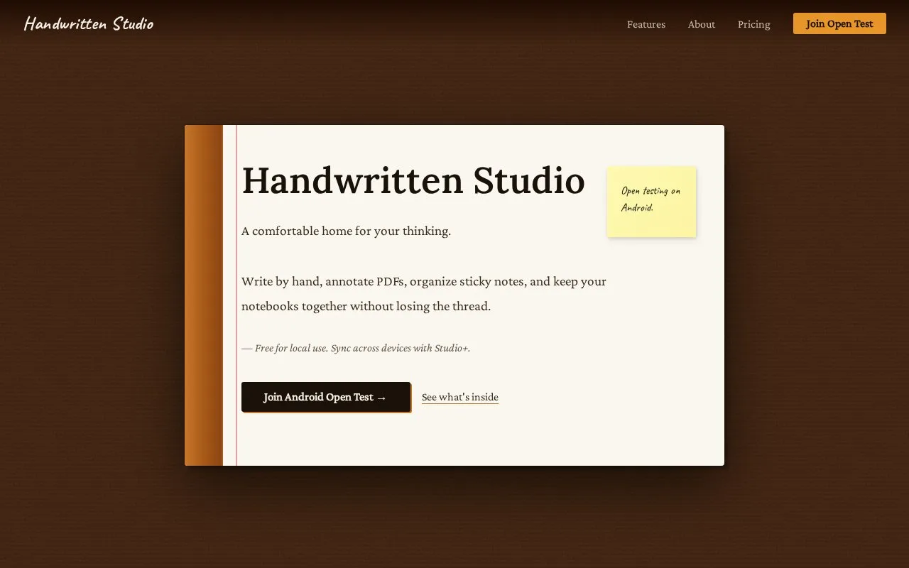 Screenshot of the Handwritten Studio homepage