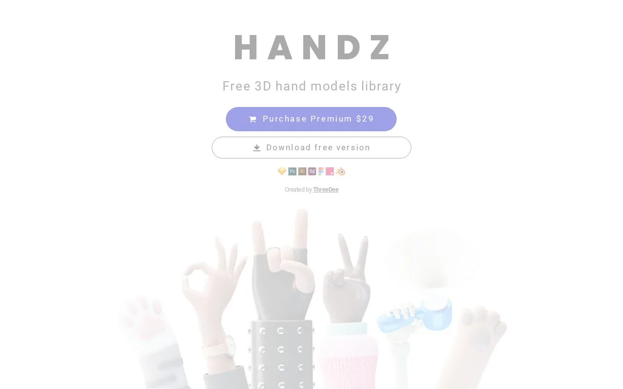 Screenshot of the HANDZ homepage