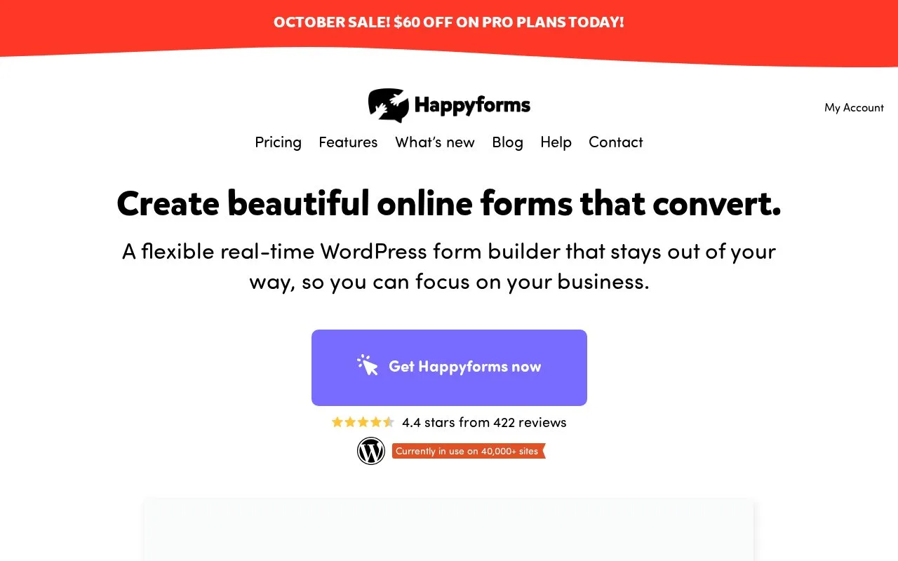 Screenshot of the Happyforms homepage