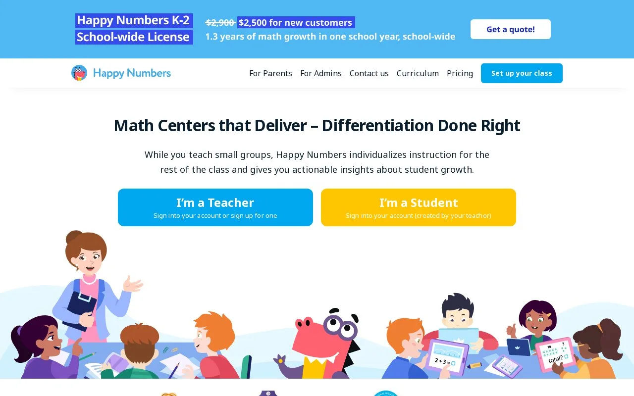 Screenshot of the Happy Numbers homepage