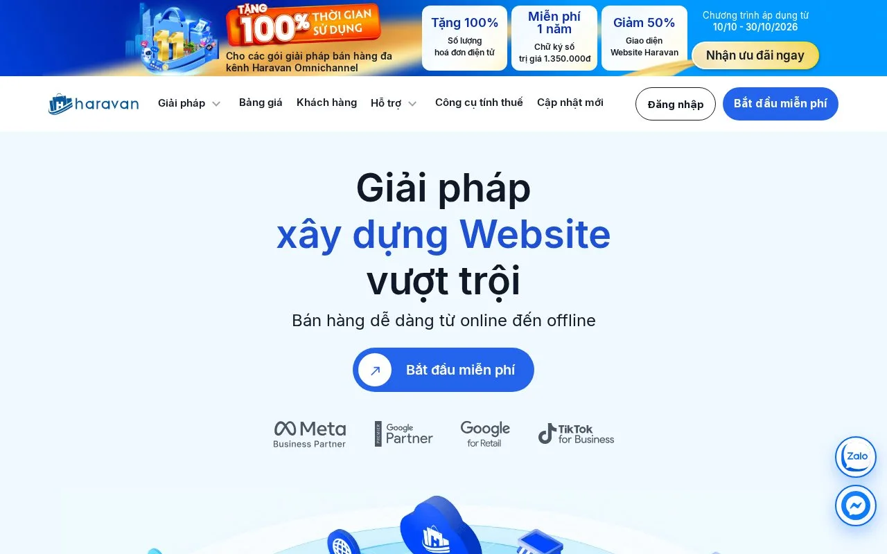 Screenshot of the Haravan homepage