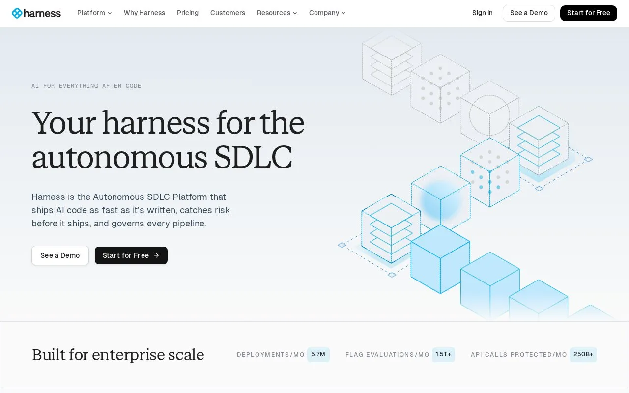 Screenshot of the Harness homepage