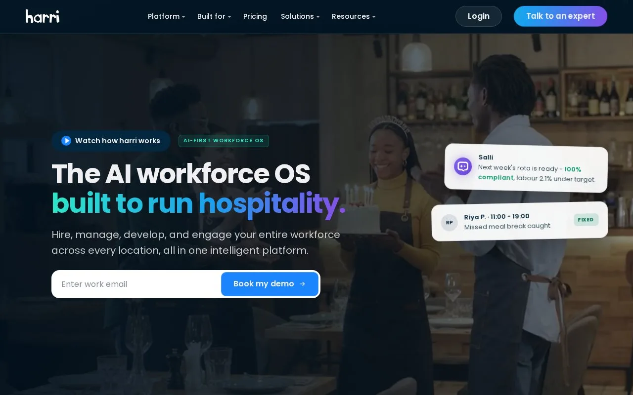 Screenshot of the Harri homepage