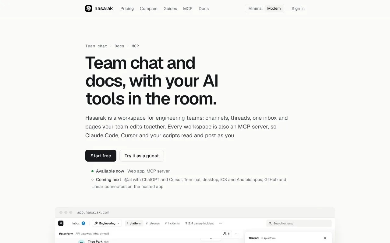 Screenshot of the Hasarak homepage