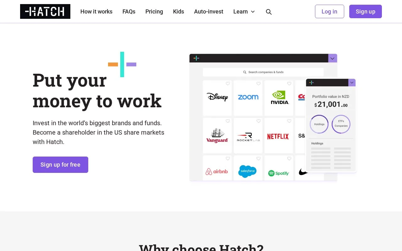 Screenshot of the Hatch homepage
