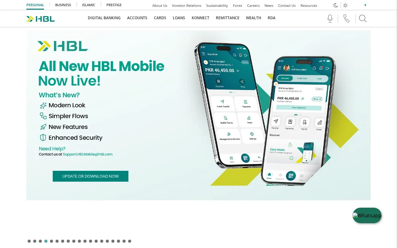Screenshot of the HBL homepage