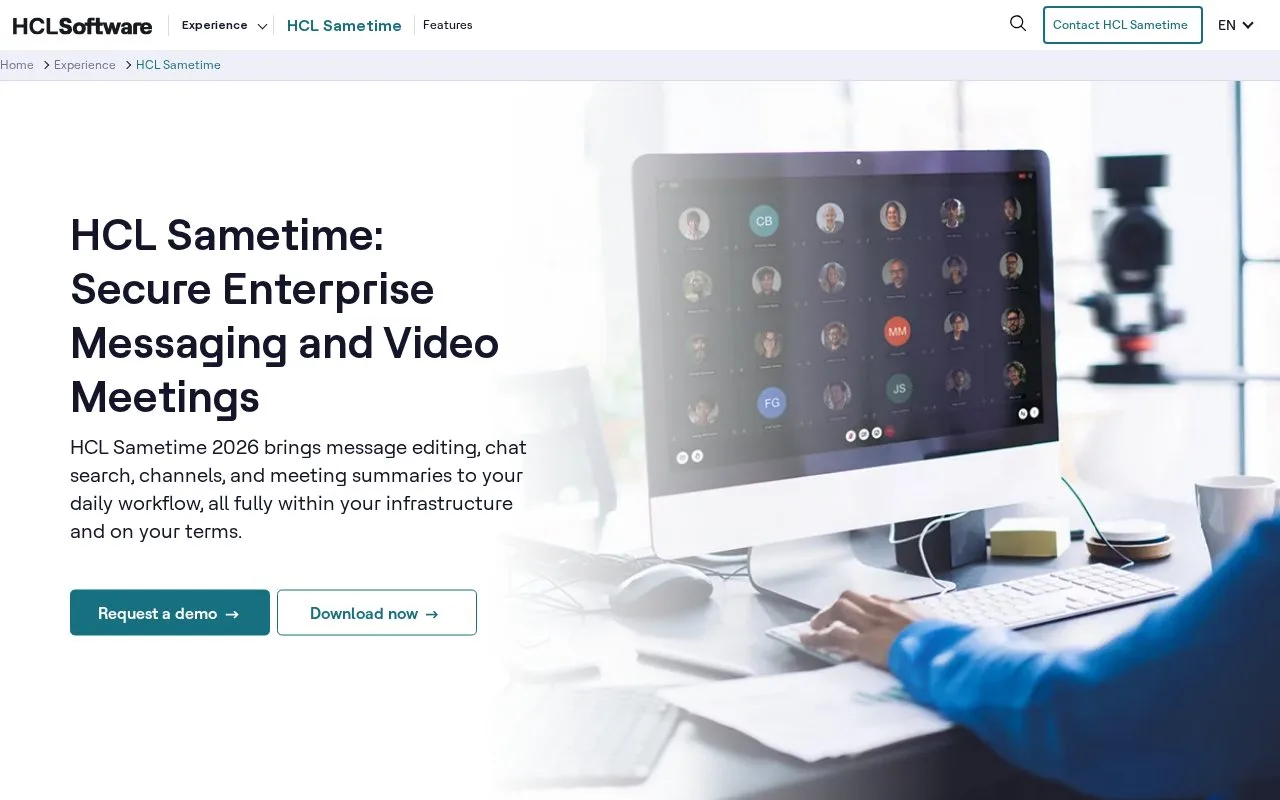 Screenshot of the HCL Sametime homepage
