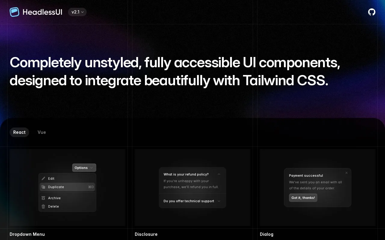Screenshot of the Headless UI homepage