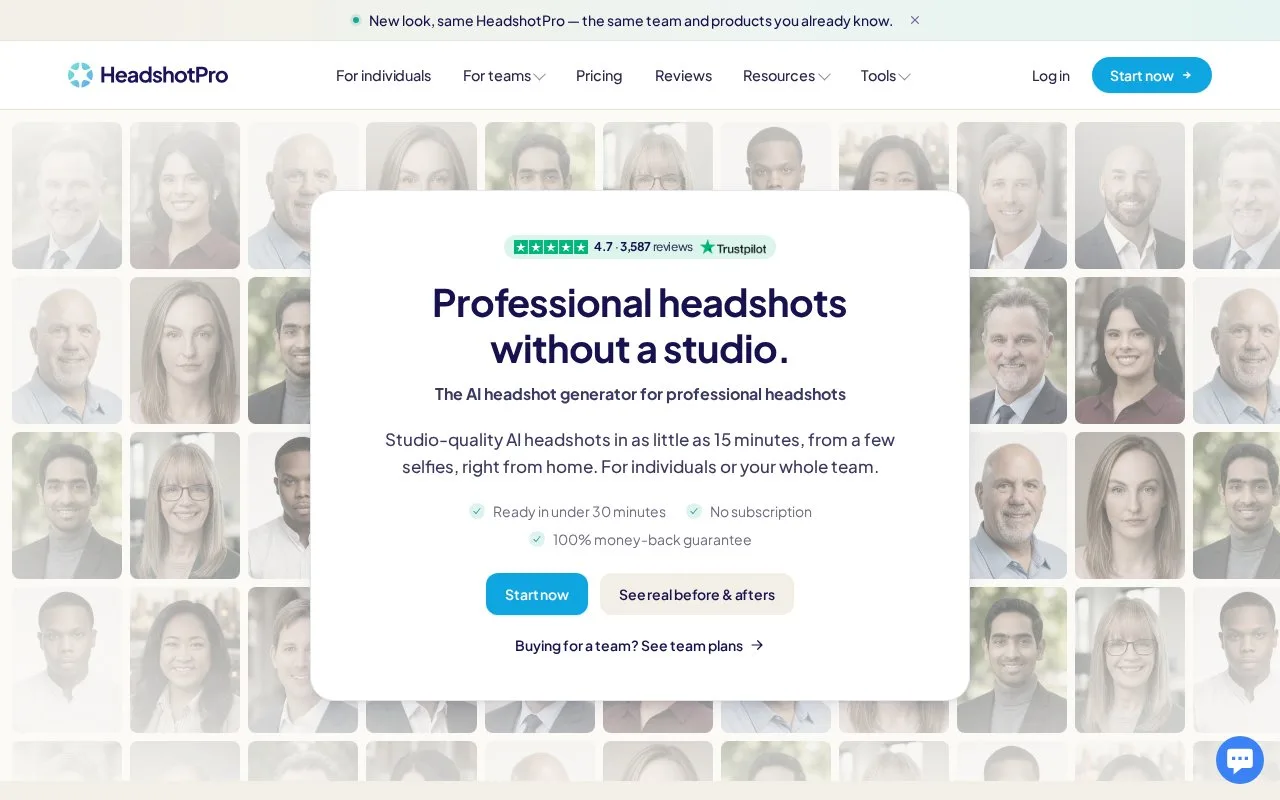 Screenshot of the HeadshotPro homepage