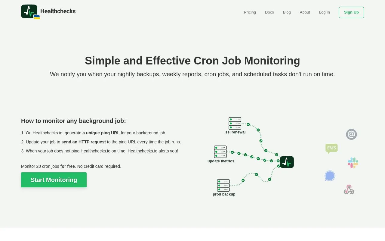 Screenshot of the Healthchecks.io homepage