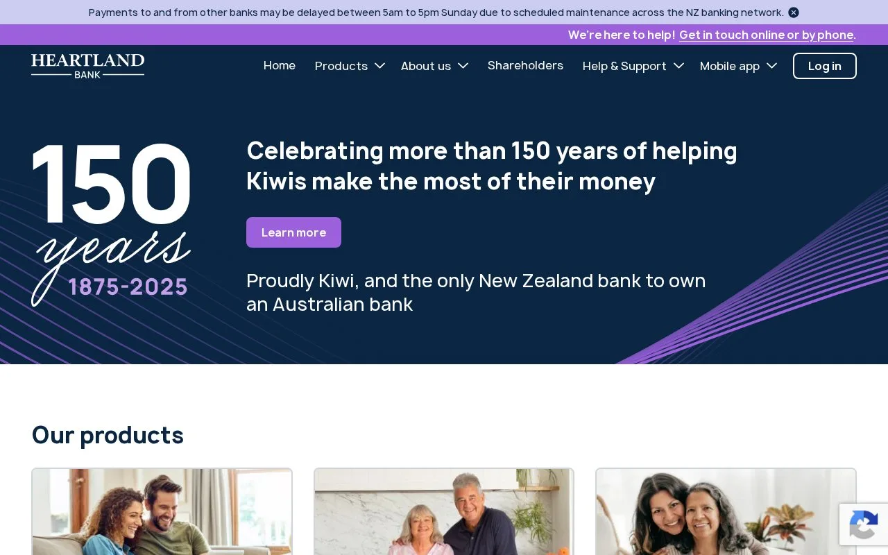 Screenshot of the Heartland Bank homepage