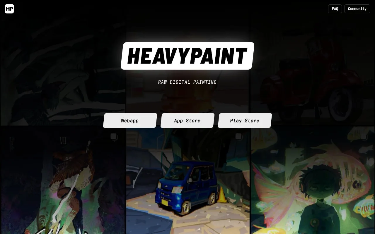 Screenshot of the HEAVYPAINT homepage