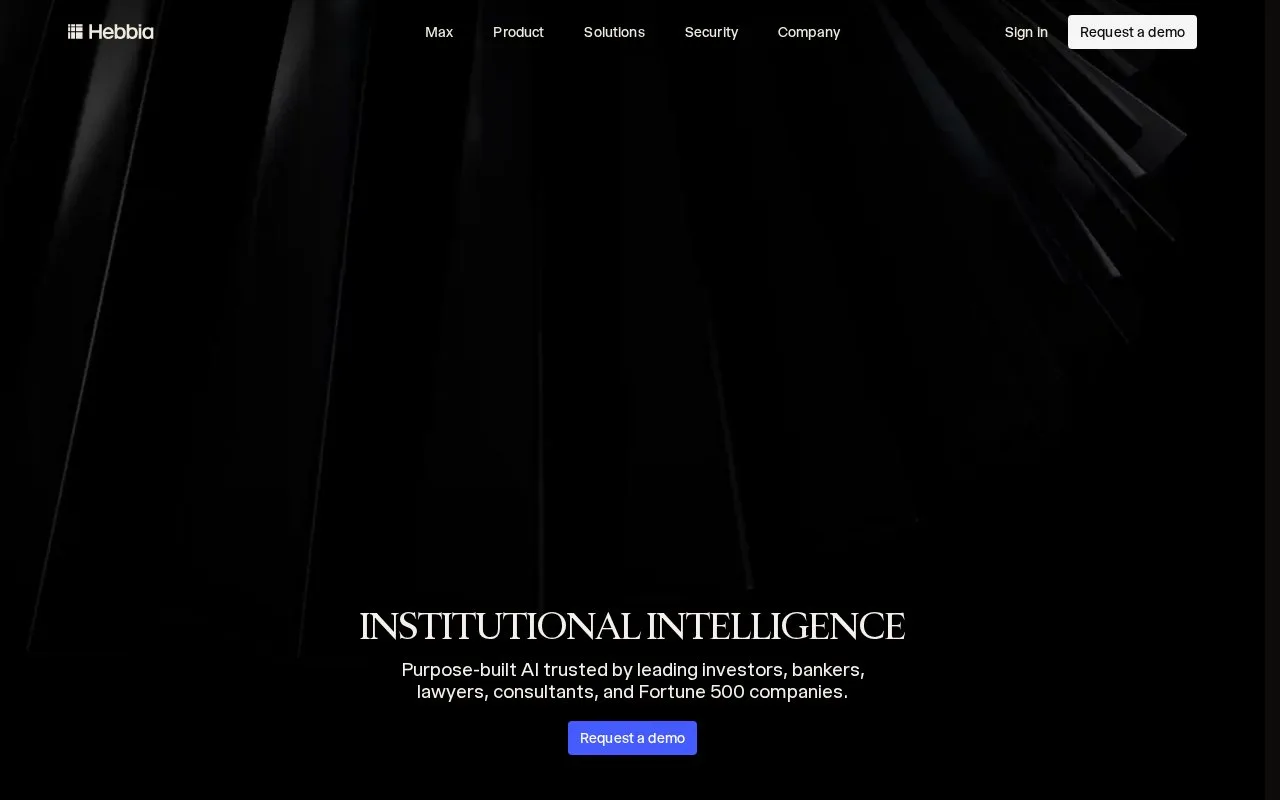 Screenshot of the Hebbia homepage